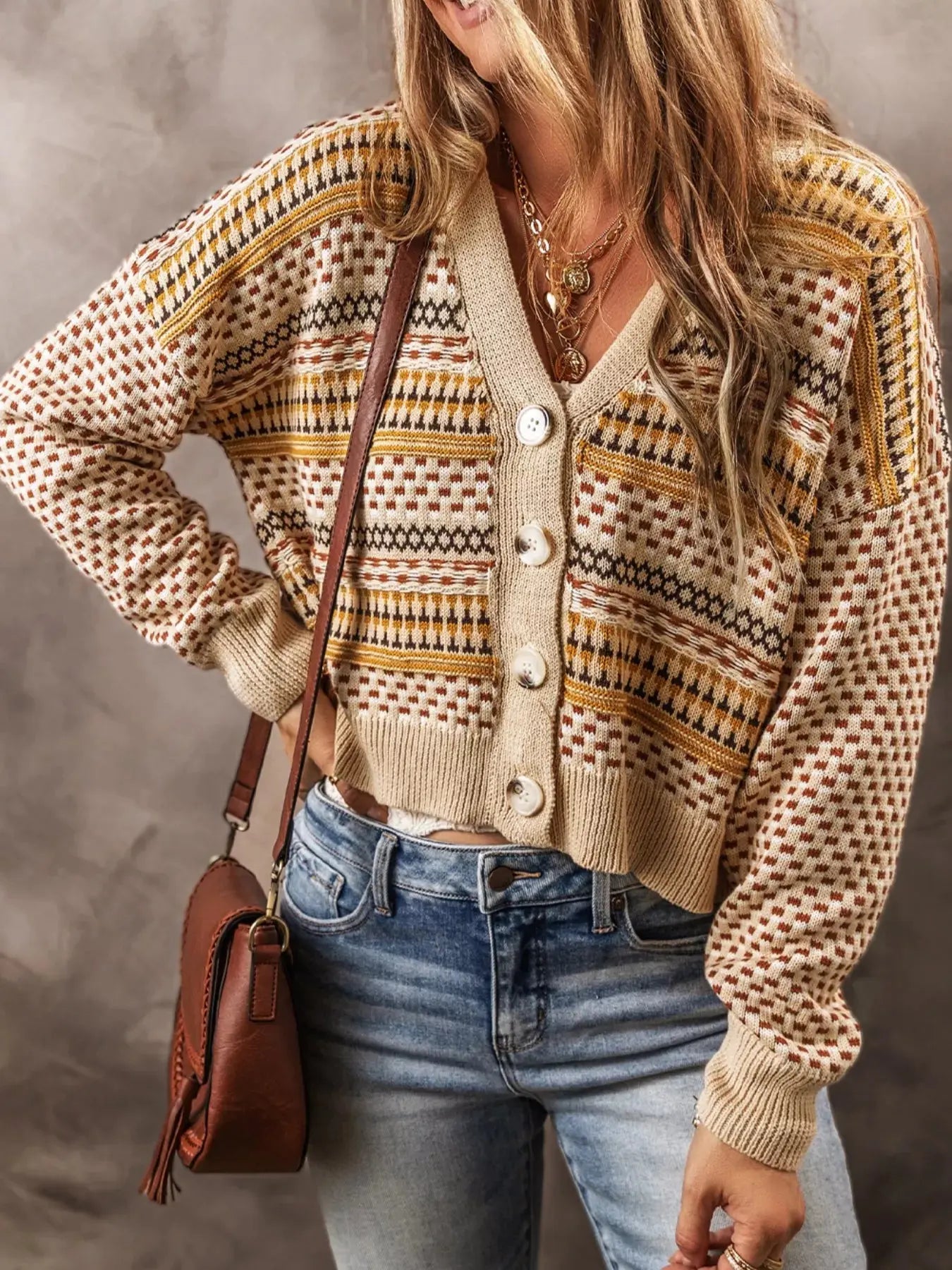 Vintage Patterned Button-Down Cardigan Simply Love