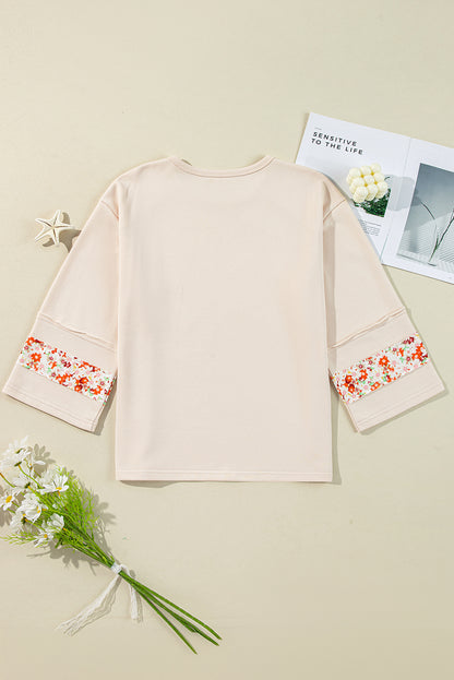 Beige floral wide sleeve top