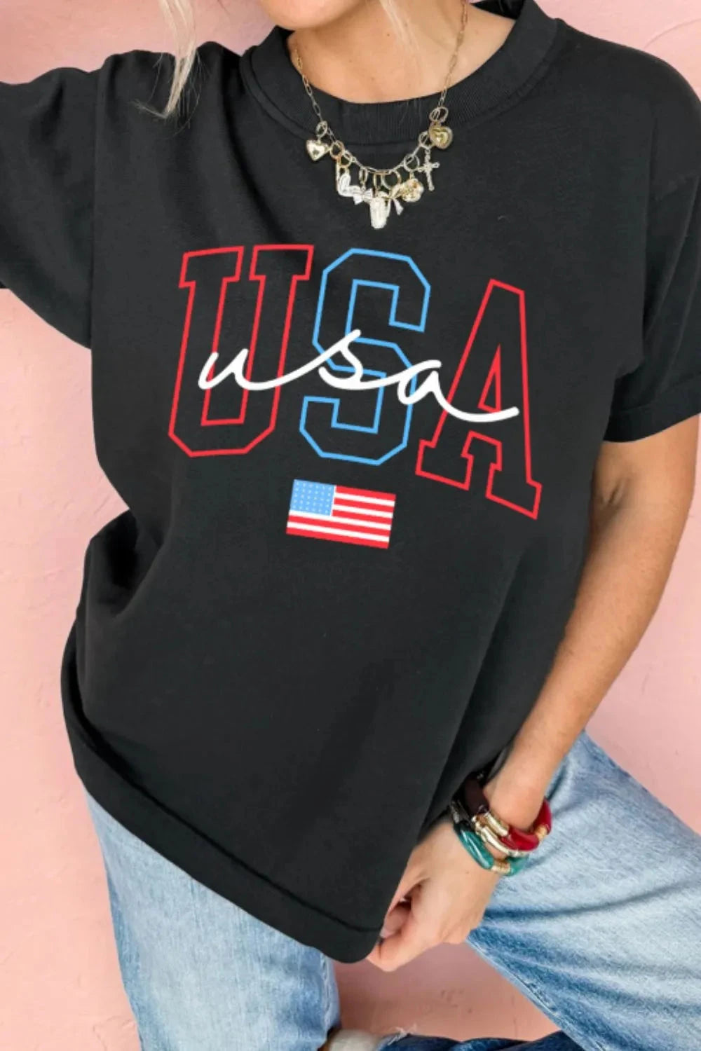 USA Round Neck Short Sleeve T-Shirt Simply Love