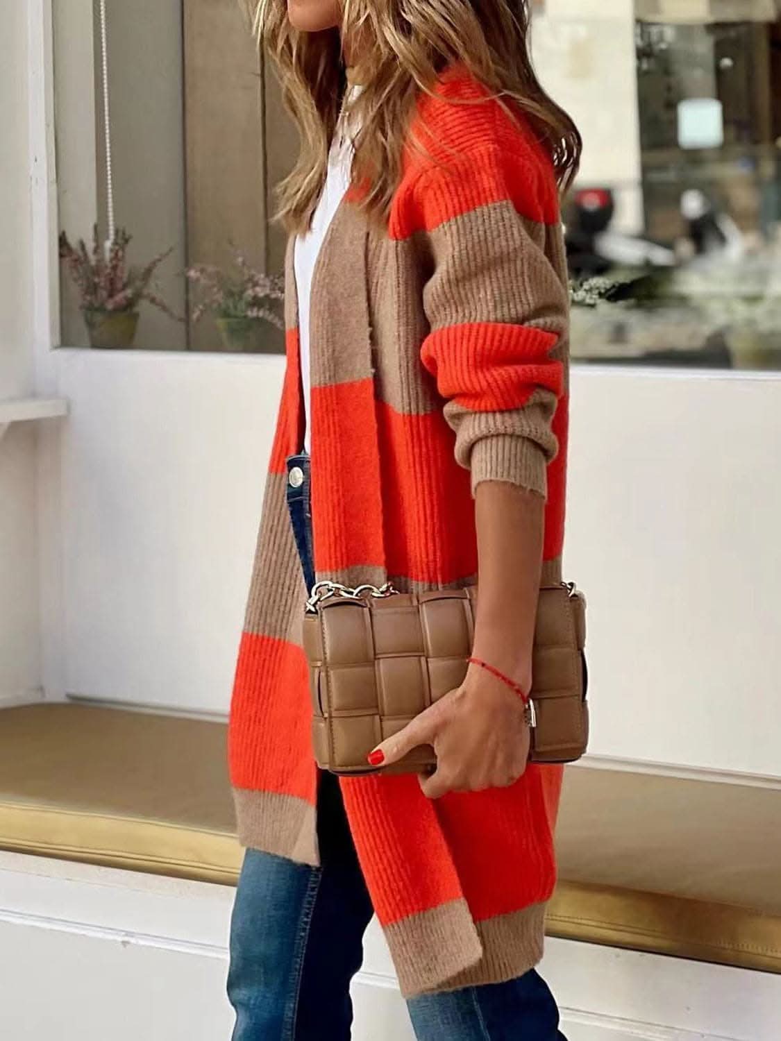 Chic open front cardigan - long sleeves, polyester - Love Salve 