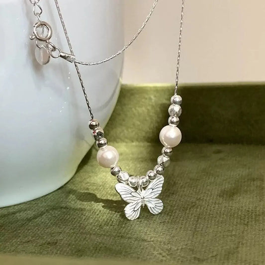 Butterfly Pearl Pendant Necklace Simply Love