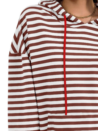 Drawstring Striped Long Sleeve Hoodie.