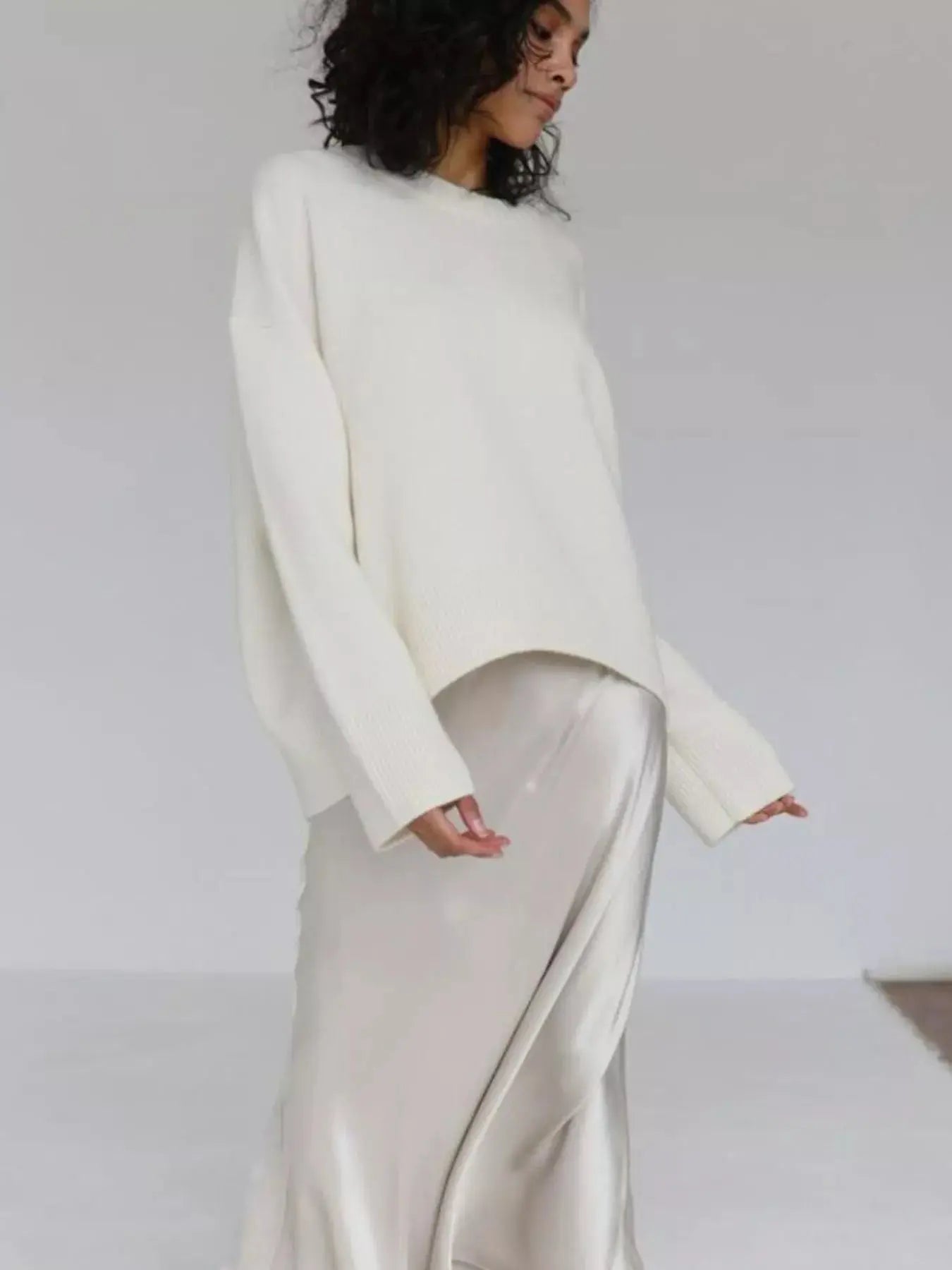 Ribbed Hem Round Neck Sweater Simply Love