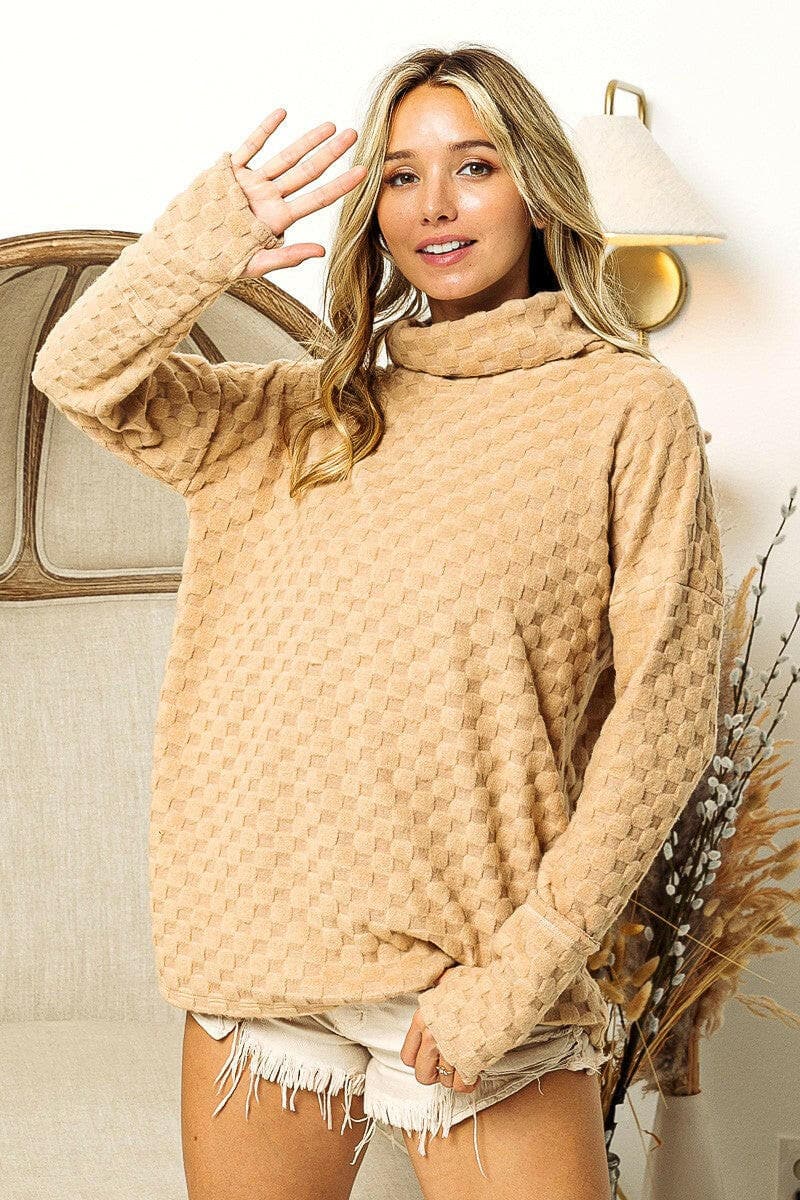 BiBi Checkered Round Neck Thumbhole Long Sleeve Top.