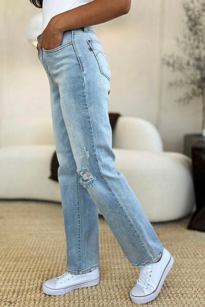 Judy Blue Full Size High Waist Distressed Straight Jeans Coco’s Tee Boutique