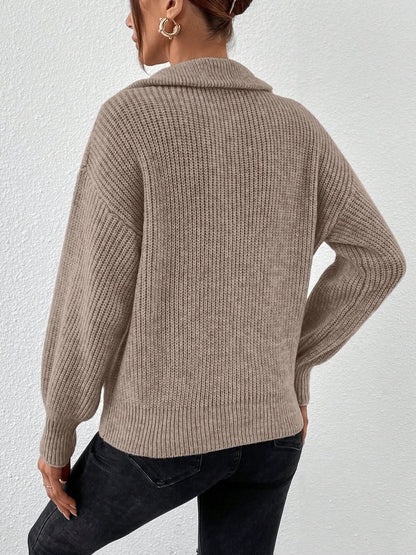 Cozy Honey Acrylic Half Zip Sweater with Dropped Shoulders