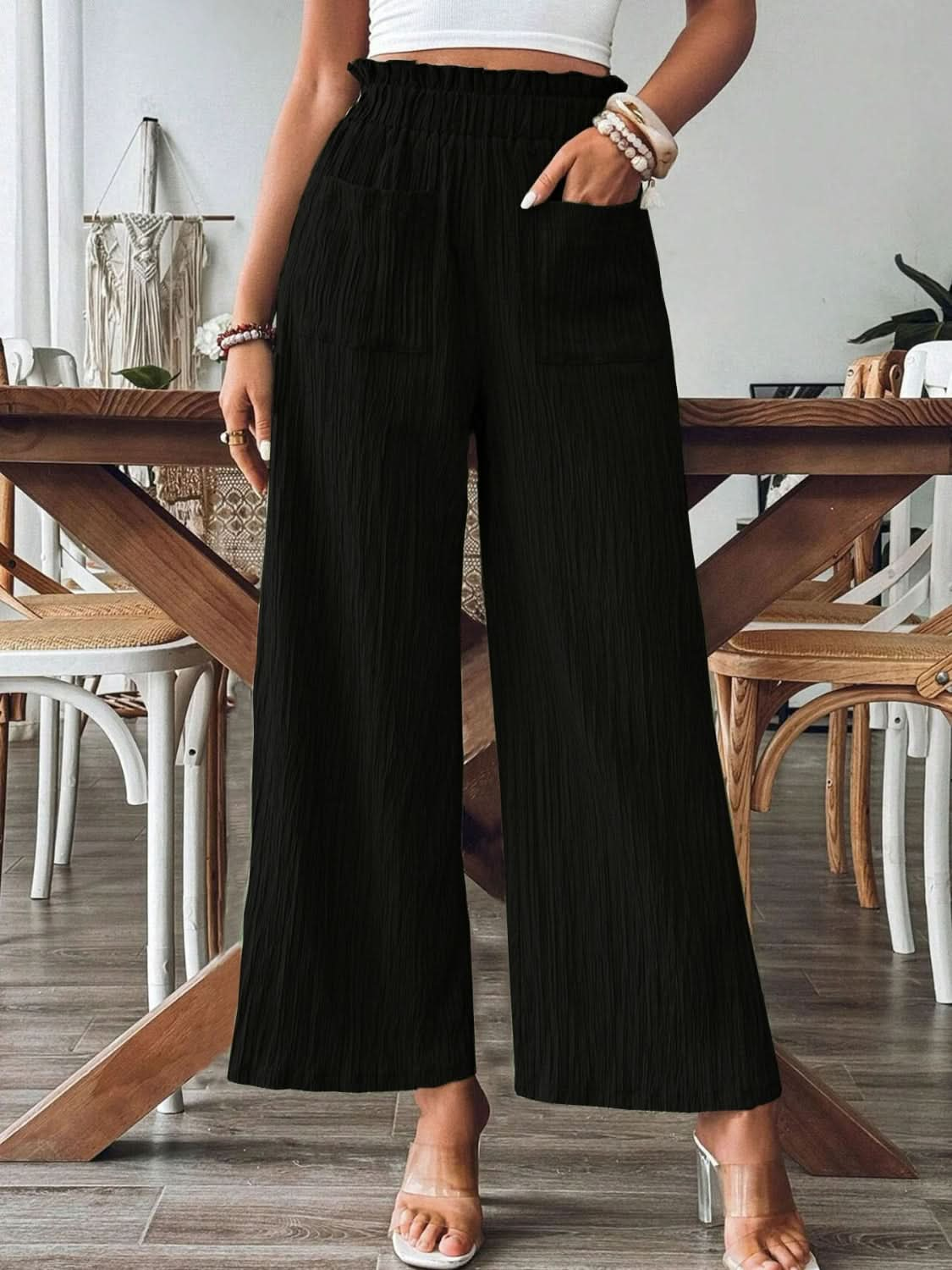 Frilled Wide Leg Trousers