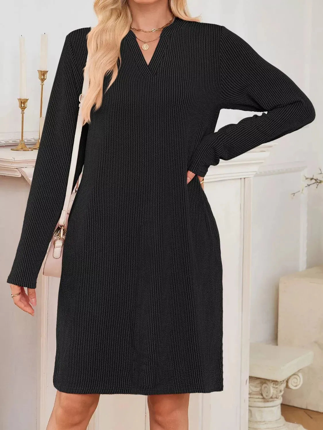 Casual Ribbed Knit Long Sleeve Dress Simply Love