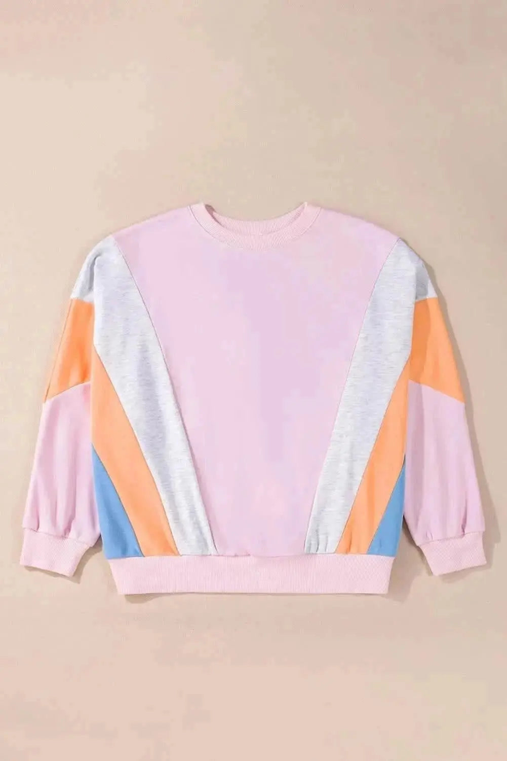 Color Block Round Neck Long Sleeve Sweatshirt - Love Salve 