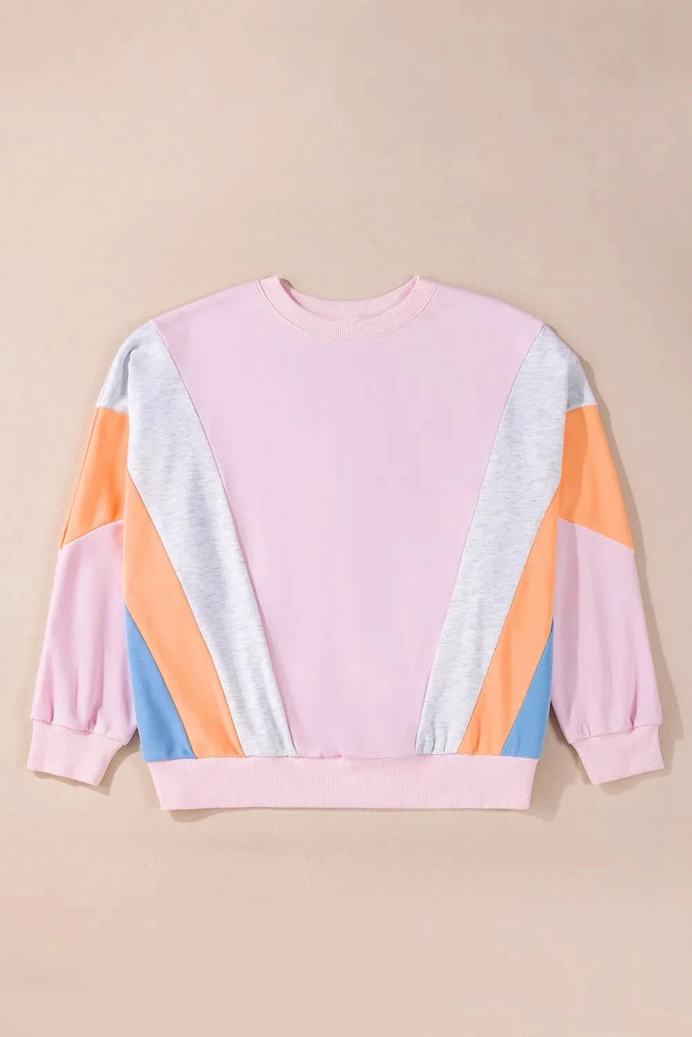 Color Block Round Neck Long Sleeve Sweatshirt