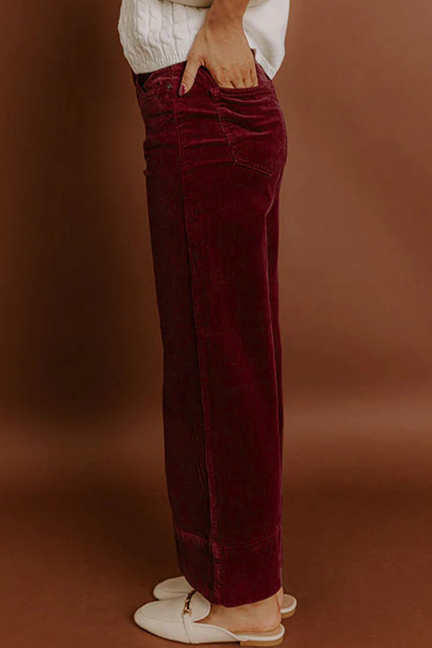 Burgundy Corduroy High Waist Wide Leg Pants for Women Dear-Lover Dropshipping