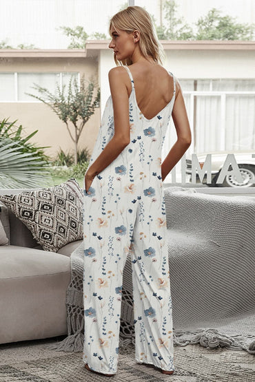 Printed Spaghetti Strap Jumpsuit.