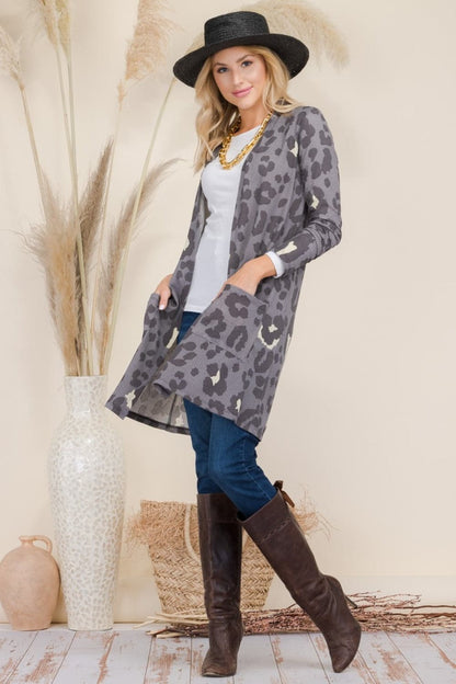 Celeste plus size leopard print open front cardigan