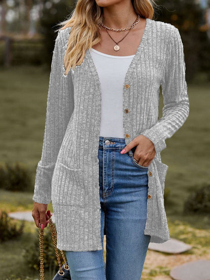 Ribbed Button Up Long Sleeve Cardigan.