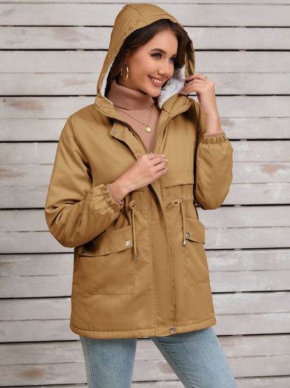 Drawstring Long Sleeve Hooded Jacket