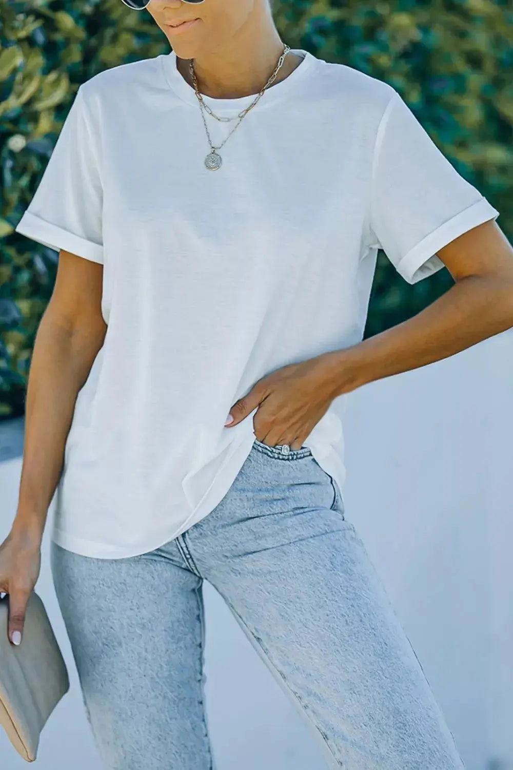 Round Neck Rolled Sleeve T-Shirt Simply Love