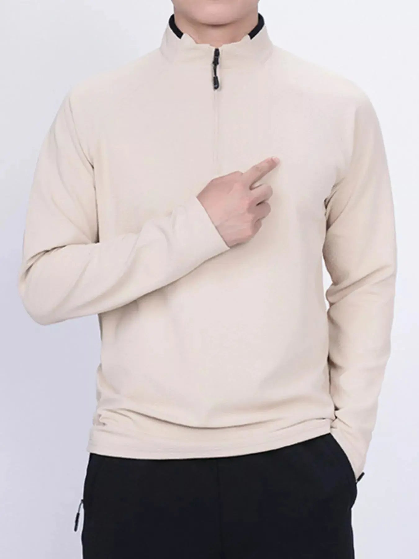 Men's Plus Size Casual Long Sleeve Quarter Zip T-Shirt Simply Love