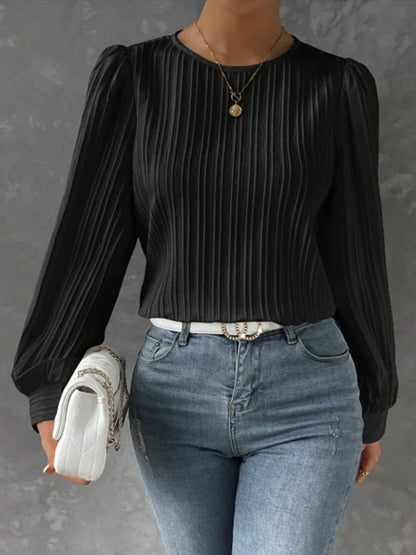 Classic Opaque Long Sleeve Round Neck Blouse