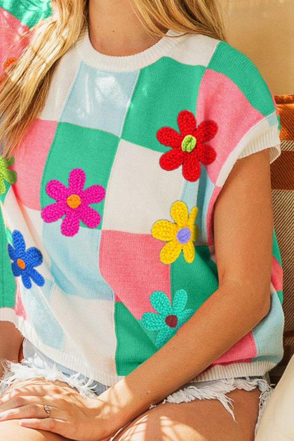 BiBi Flower Patch Checkered Sweater Vest.