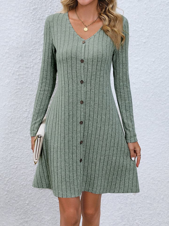 V-Neck Long Sleeve Mini Dress.