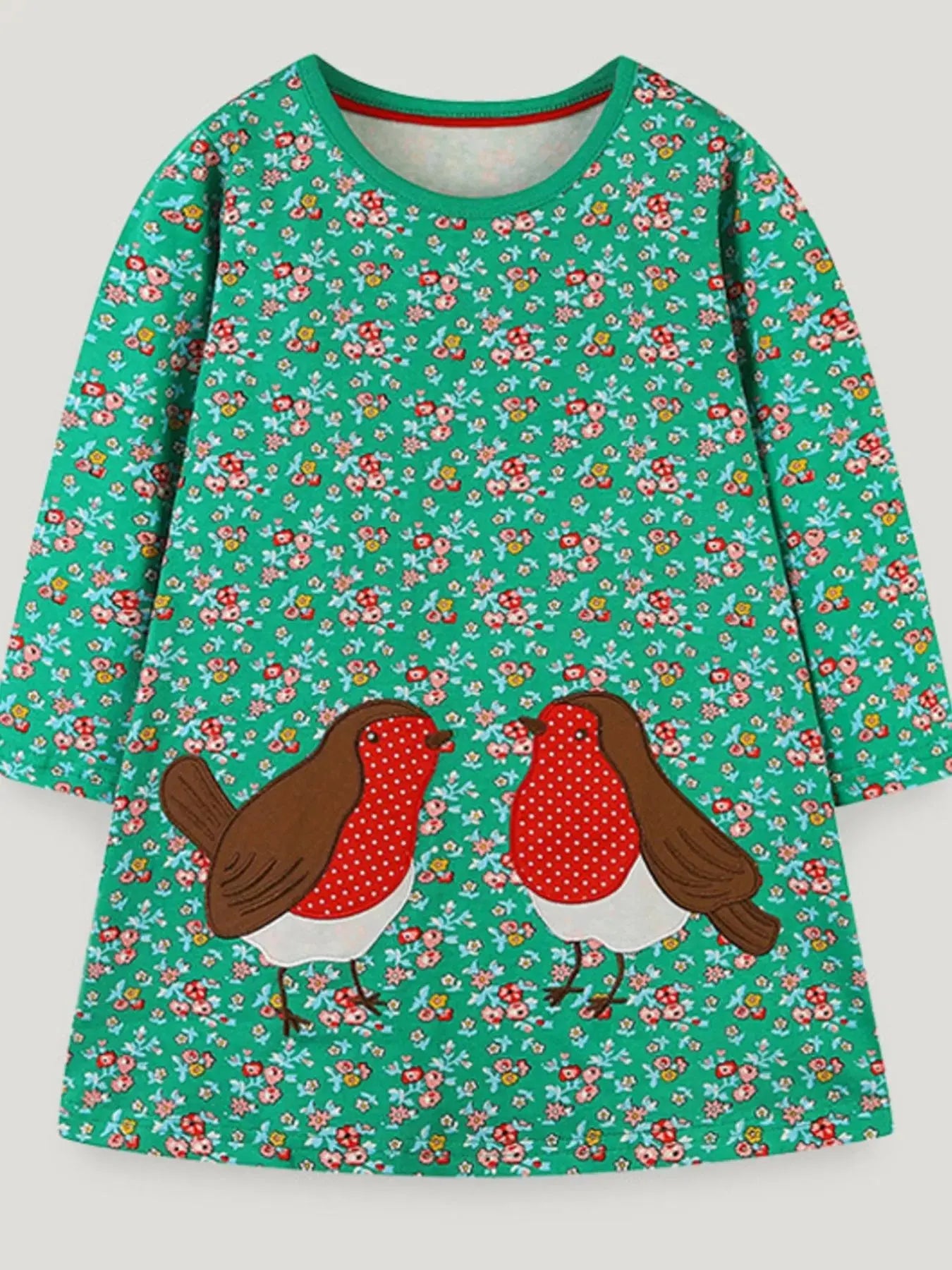 Children's Floral Print Bird Long Sleeve Dress Simply Love