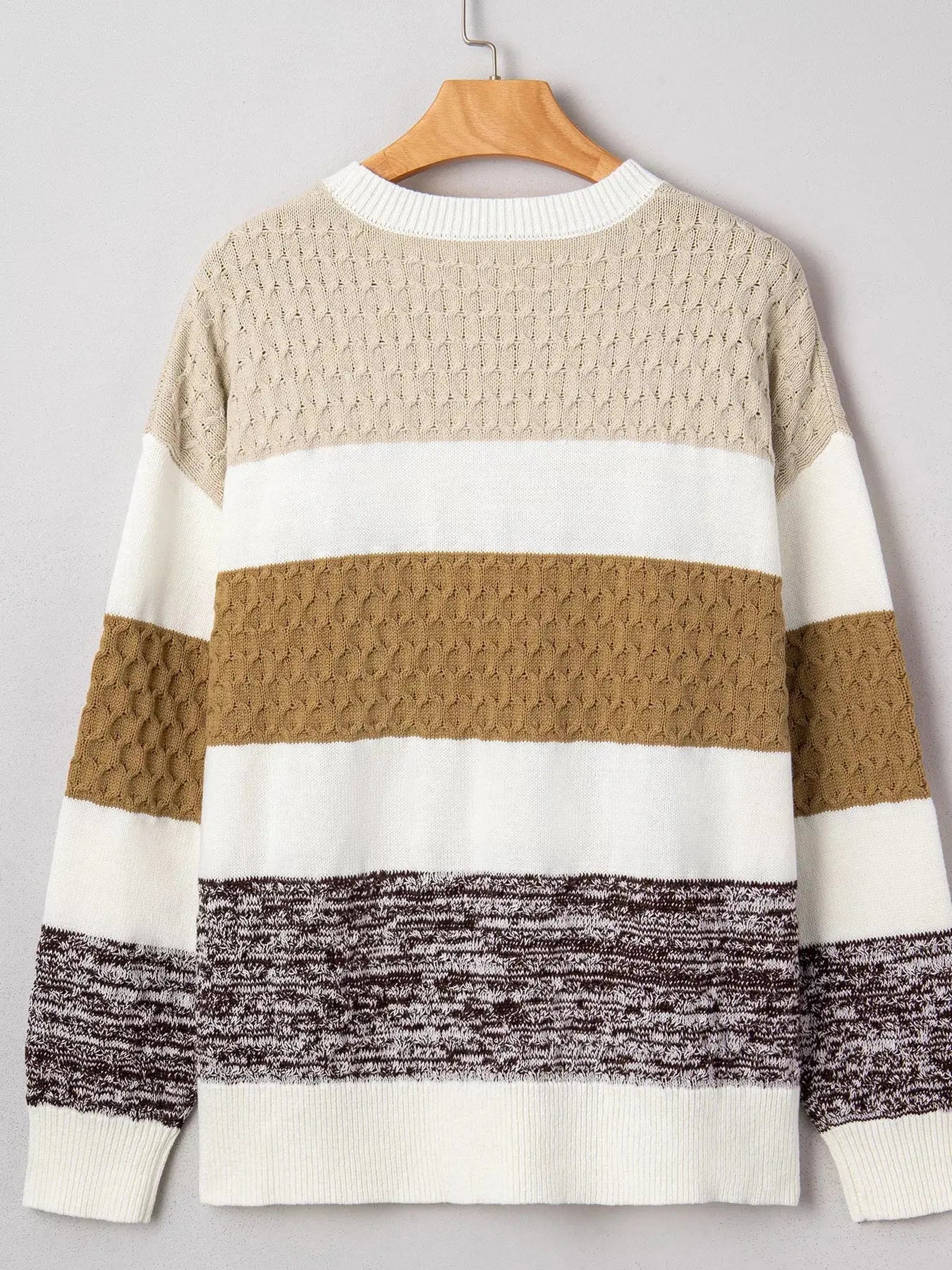 Mixed Texture Knit Striped Color Block Loose Sweater Simply Love