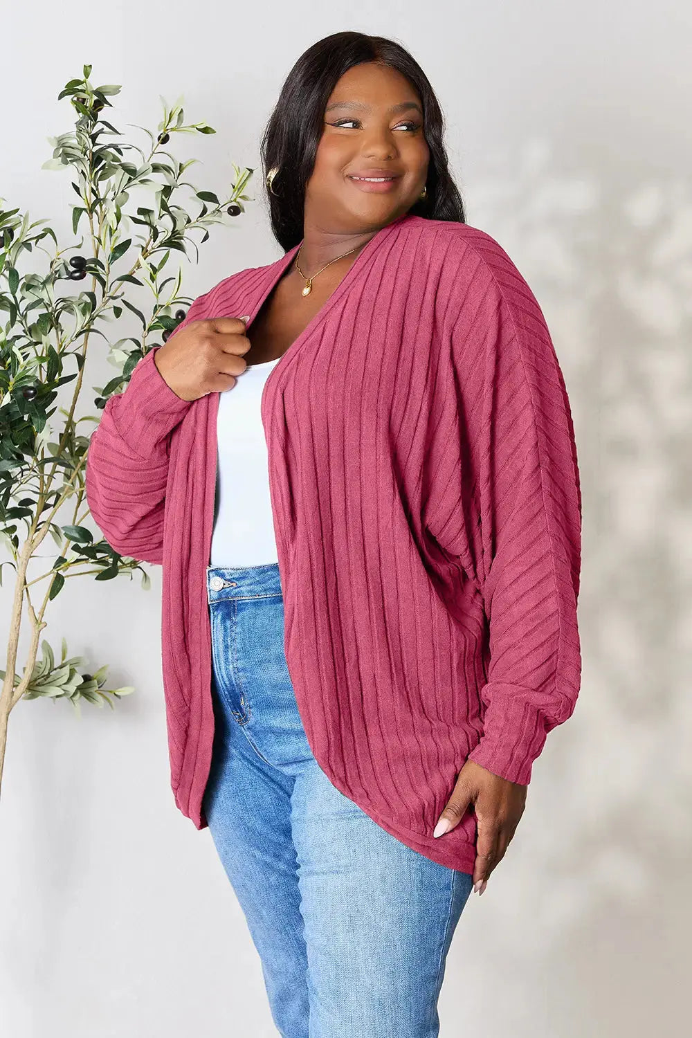 Basic Bae Full Size Ribbed Cocoon Cardigan - Love Salve