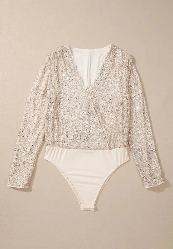 Sequin Surplice Long Sleeve Bodysuit Coco’s Tee Boutique