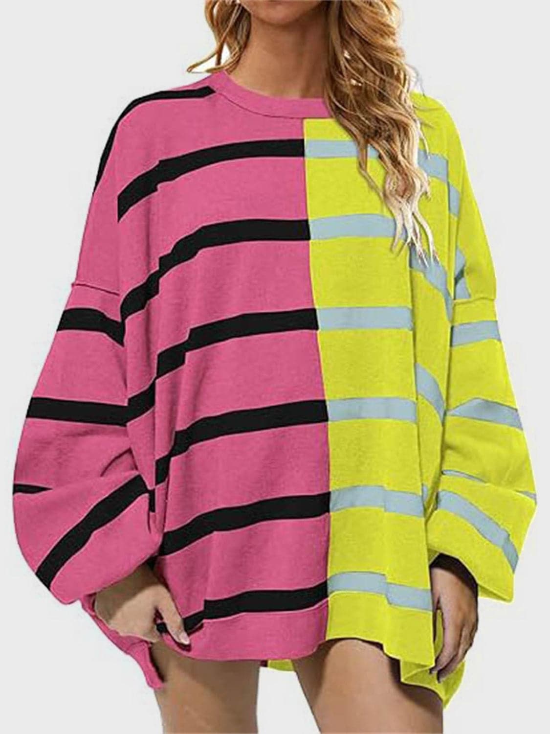 Striped Round Neck Long Sleeve Sweater.