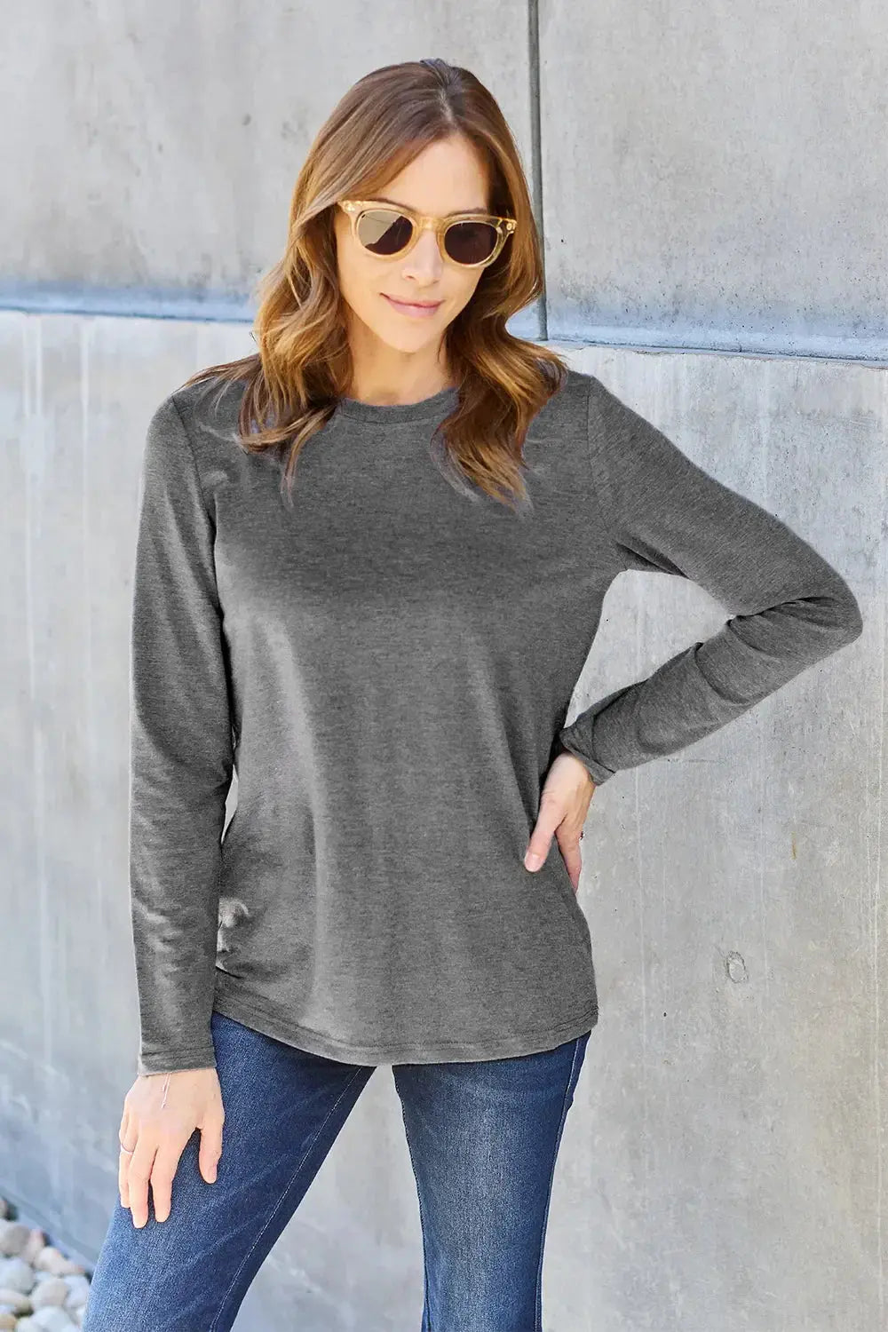 Basic Bae Full Size Round Neck Long Sleeve Top - Love Salve