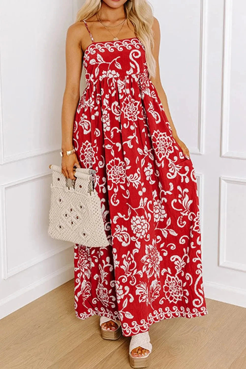 Floral Printed Spaghetti Strap Empire Waist Maxi Dress Simply Love