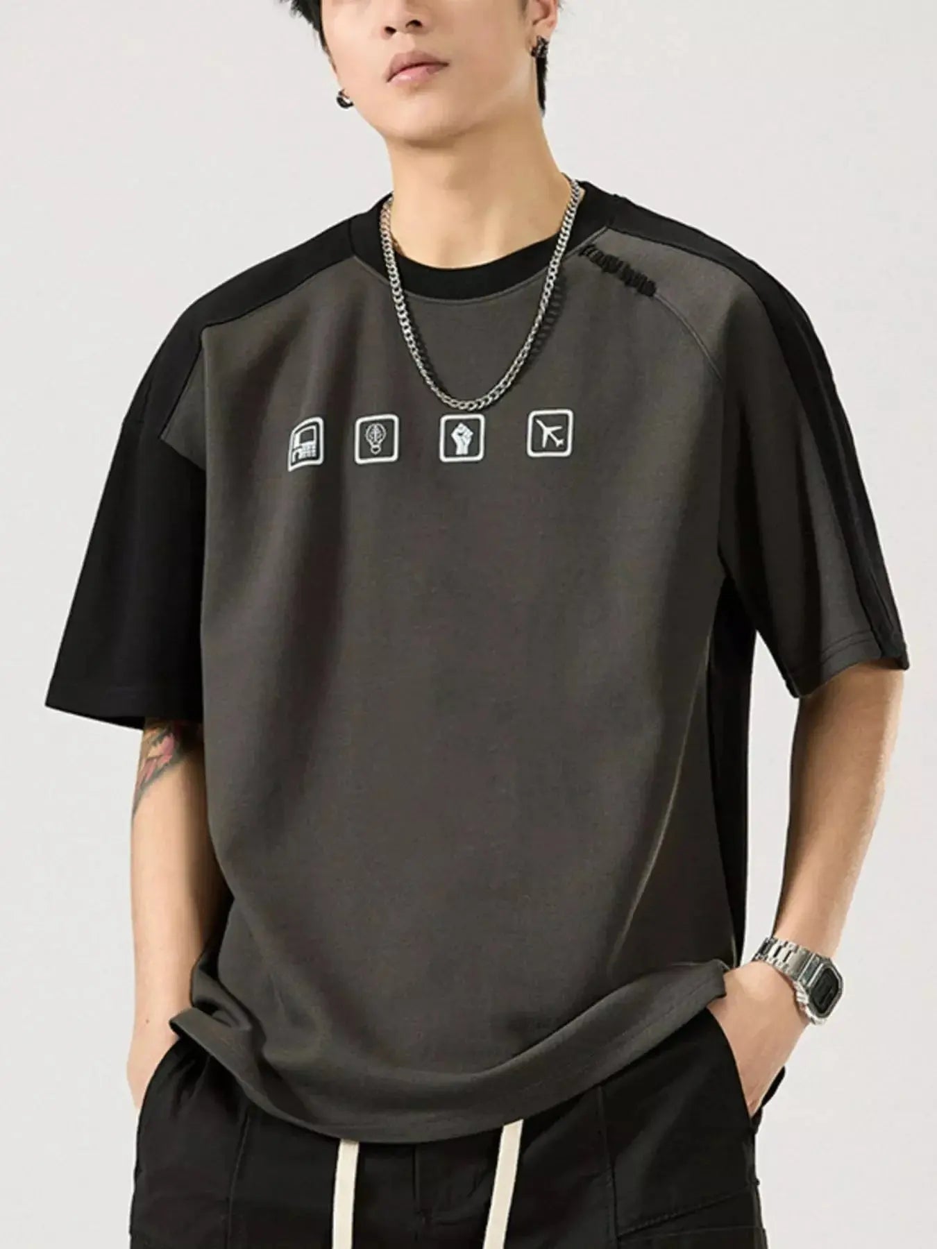 Men's Full Size Contrast Sleeve Casual T-Shirt Plus Size Simply Love