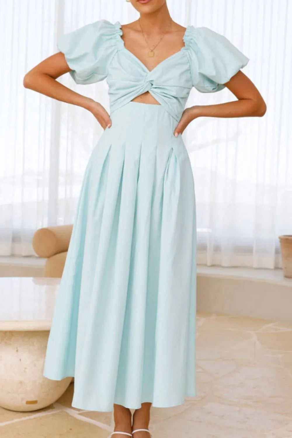 Sweet Serenity Puff Sleeve Midi Dress
