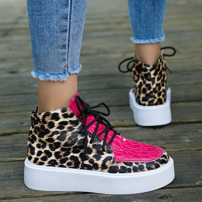 PU Leather Leopard Platform Sneakers.