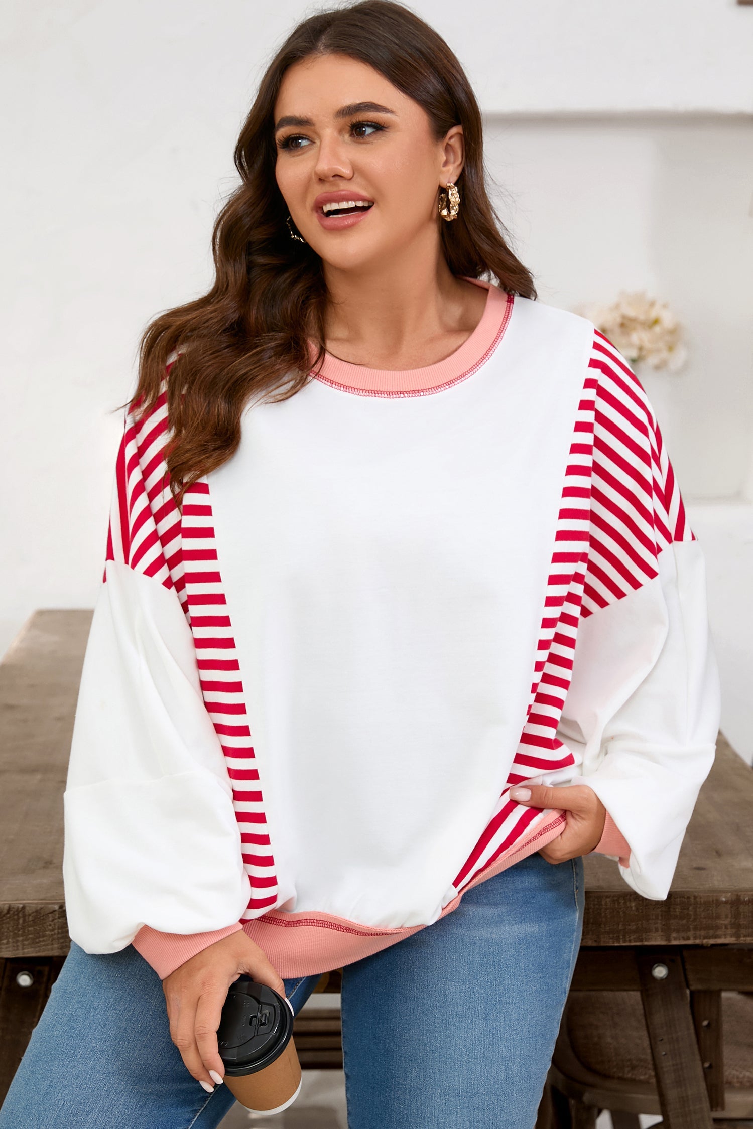 Dear-Lover Stripe Patchwork Plus Size Women's Sweatshirt Casual Fall Style Dear-Lover Dropshipping