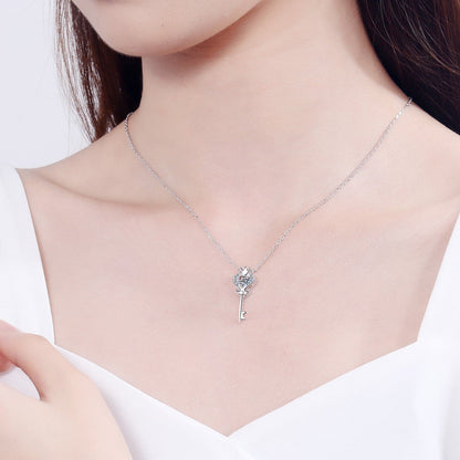 Key Shape Moissanite 925 Sterling Silver Necklace.