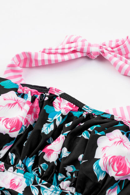 Mixed Print Tie-Back Two-Piece Swimsuit.