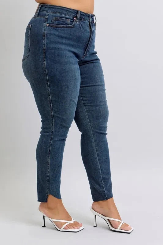 Judy Blue Full Size High Waist Tummy Control Step Hem Skinny Jeans Plus Size Coco’s Tee Boutique