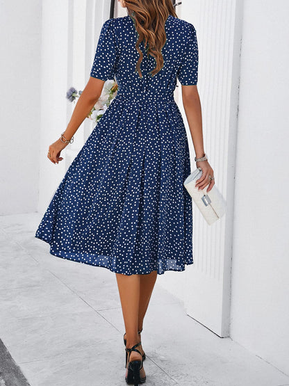 Printed Round Neck Short Sleeve Dress.