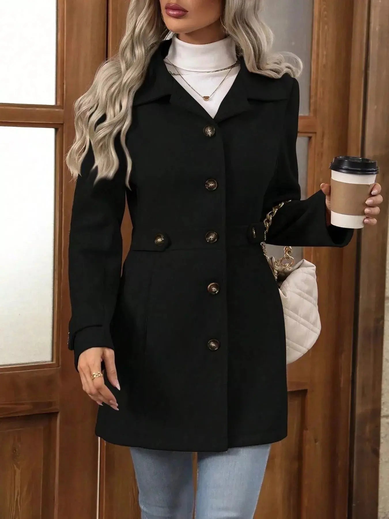 Button Up Long Sleeve Coat Simply Love