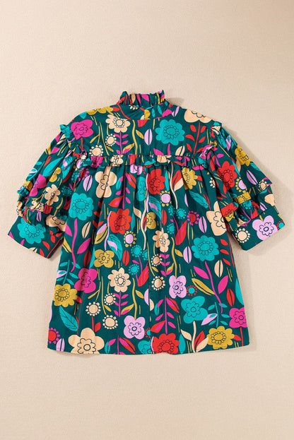 Printed Tie Neck Half Sleeve Blouse.