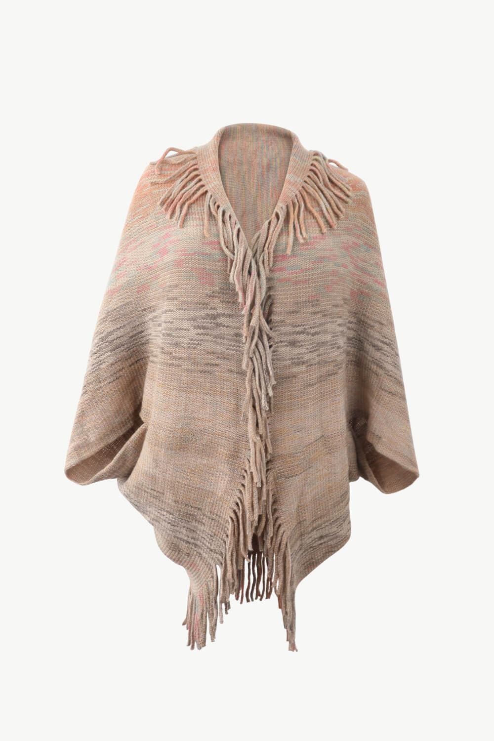 Multicolored Fringe Trim Poncho.