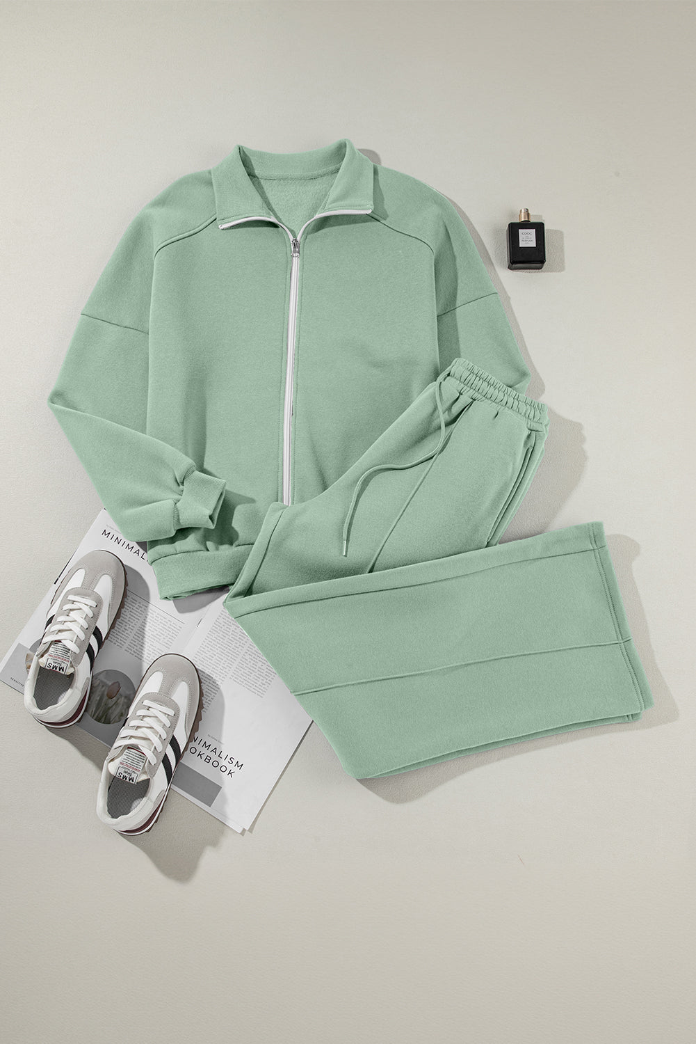 Premium Clearly Aqua Drop Shoulder Zip Up Jacket And Pants 2pcs Set