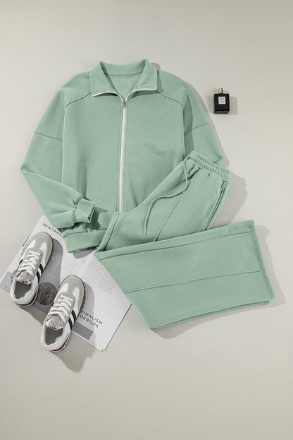 Premium Clearly Aqua Drop Shoulder Zip Up Jacket And Pants 2pcs Set
