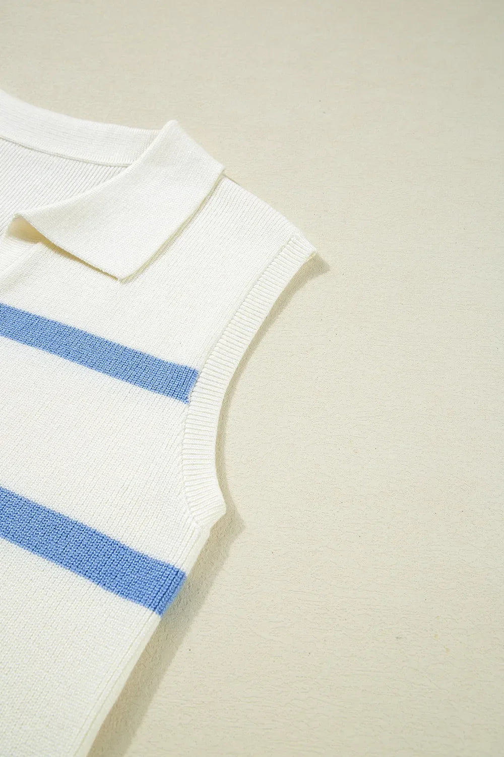 Stripe Split V Neck Collared Ribbed Sweater Vest