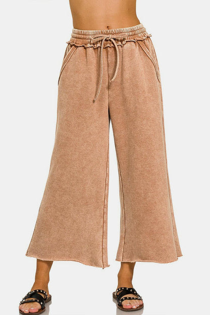 Zenana Acid Wash Fleece Wide Leg Pants.