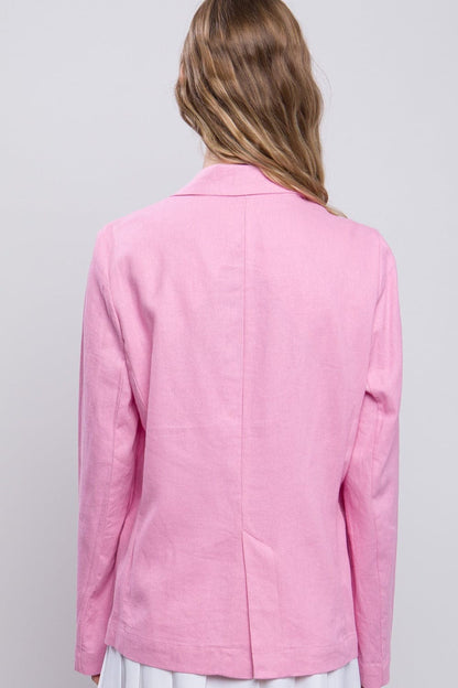 Love Tree One-Button Long Sleeve Linen Blazer.