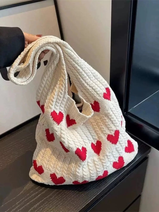 Heart Pattern Knitted Handbag Simply Love