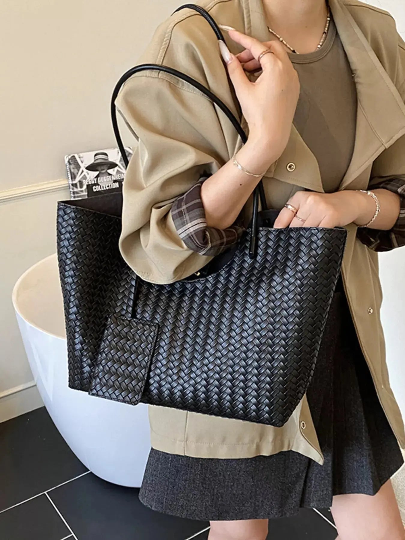 Woven Texture Large Capacity Tote Bag Simply Love