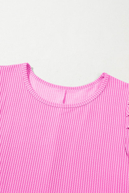 Blossom Corded Crew Neck Puff Sleeve Mini Dress